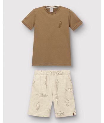 Conjunto Menino Camiseta Bordado Peitoral Em Algodão - Carinhoso