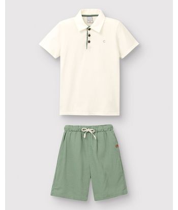 Conjunto Menino Bermuda Bolso Faca Em Viscolinho Texturizado - Carinhoso