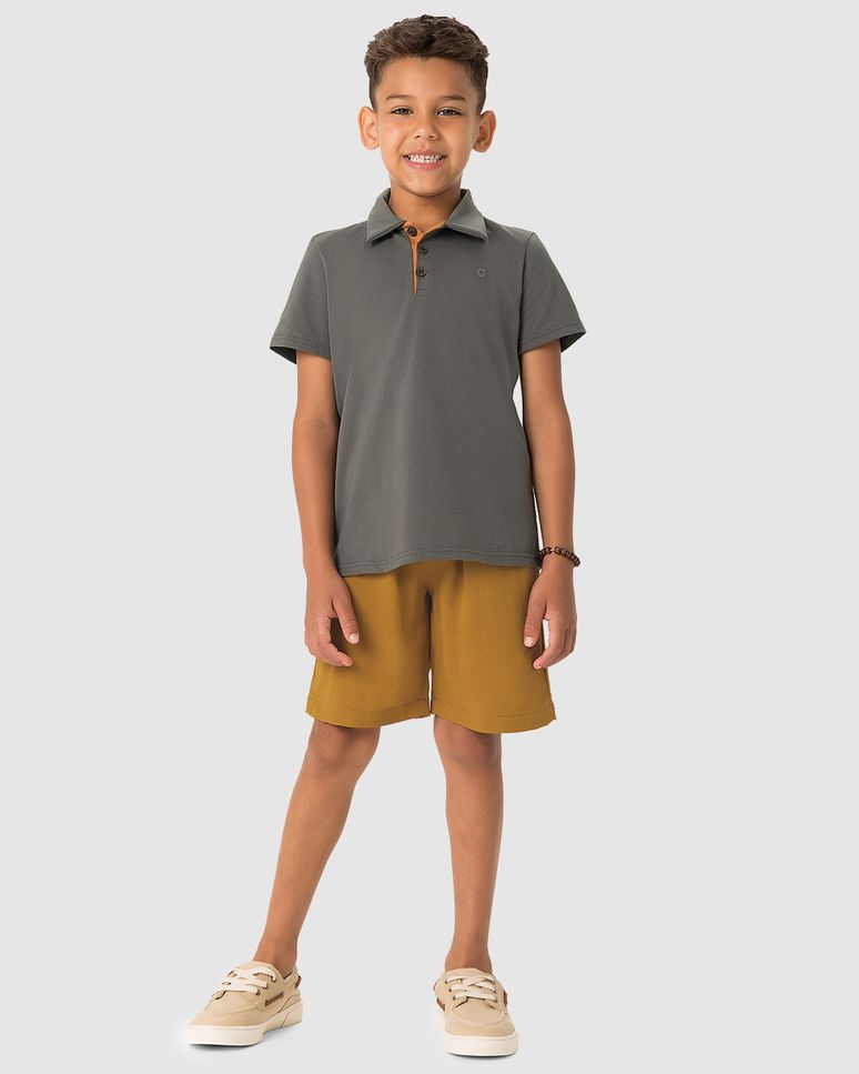 Conjunto Menino Bermuda Bolso Faca Em Viscolinho Texturizado - Carinhoso