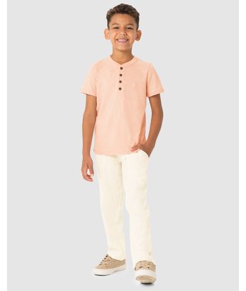 Conjunto Menino Calça Cadarço Frontal Em Viscolinho Texturizado - Carinhoso