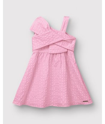 Vestido Menina Alça Decote Assimétrico Em Algodão Enrugado - Carinhoso