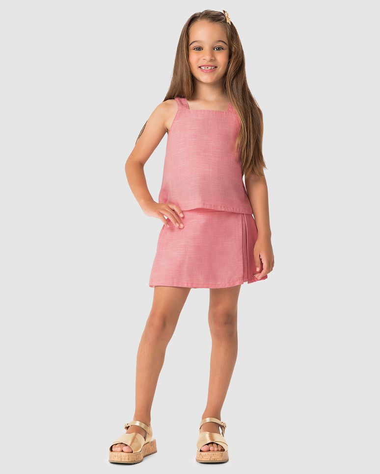 Conjunto Menina Blusa E Shorts Saia Fenda Em Algodão Texturizado - Carinhoso