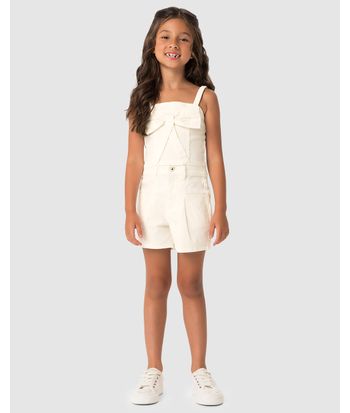 Conjunto Menina Blusa Laço Decorativo E Shorts Em Sarja Stretch - Carinhoso