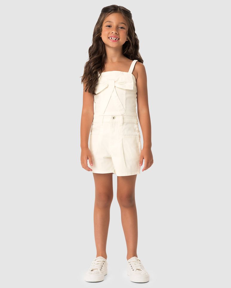 Conjunto Menina Blusa Laço Decorativo E Shorts Em Sarja Stretch - Carinhoso