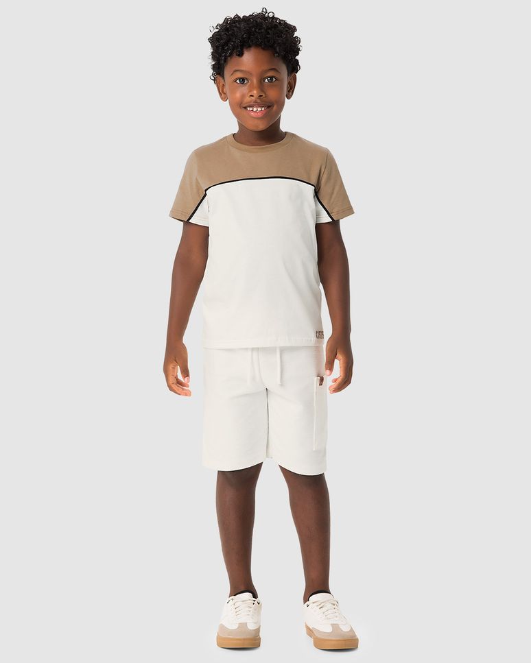 Conjunto Menino Camiseta Bicolor E Bermuda Em Moletom Sarjado - Carinhoso