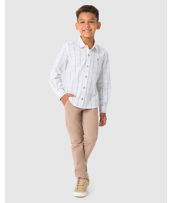 Camisa Menino Estampa Quadriculada Em Algodão Texturizado - Carinhoso