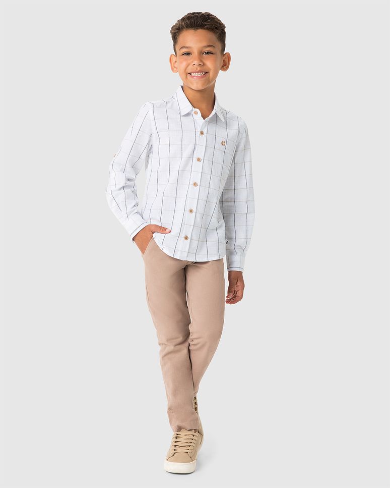 Camisa Menino Estampa Quadriculada Em Algodão Texturizado - Carinhoso