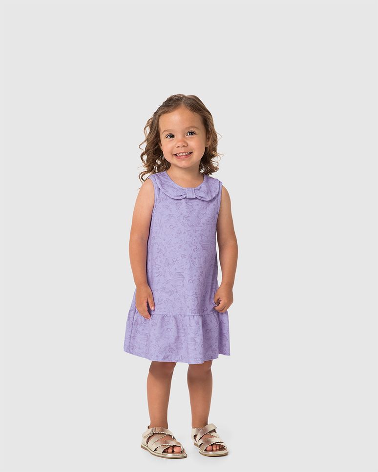 Vestido Menina Estampado Gola Dupla Em Algodão - Carinhoso