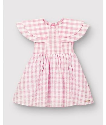 Vestido Menina Xadrez Babado Godê Em Algodão Enrugado - Carinhoso