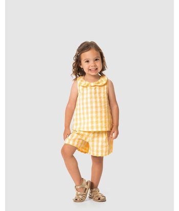 Conjunto Menina Xadrez Regata Gola Laço E Shorts - Carinhoso
