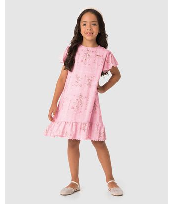 Vestido Menina Amplo Estampa Floral Em Viscose Lurex - Carinhoso