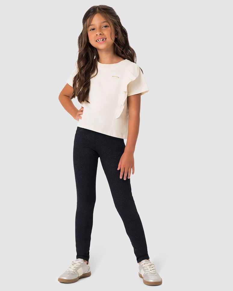 Calça Menina Legging Com Glitter Em Algodão - Carinhoso