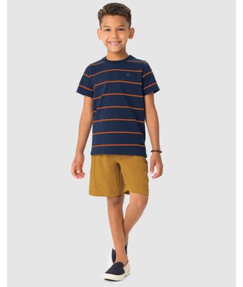 Conjunto Menino Camiseta Malha Listrada E Bermuda Viscolinho - Carinhoso