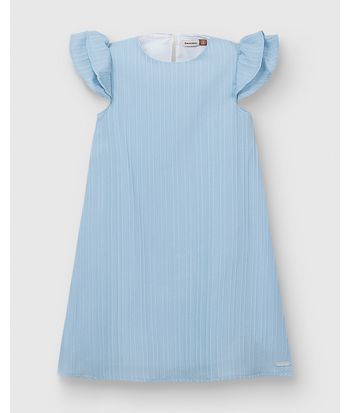 Vestido Menina Evasê Abertura Gota Costas Em Tecido Plissado - Carinhoso