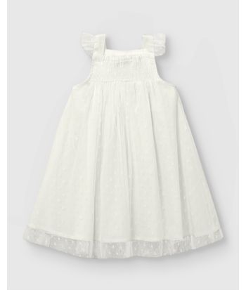 Vestido Menina Amplo Detalhe Aplique Flores Em Tule - Carinhoso