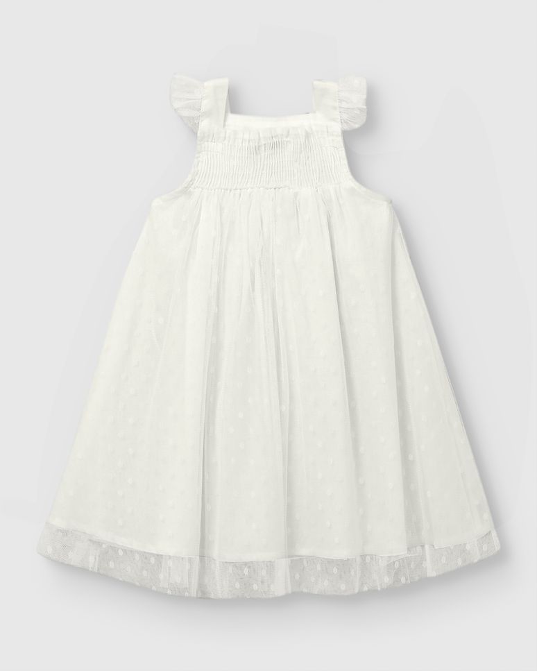 Vestido Menina Amplo Detalhe Aplique Flores Em Tule - Carinhoso