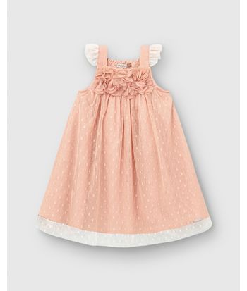Vestido Menina Amplo Detalhe Aplique Flores Em Tule - Carinhoso