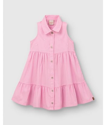 Vestido Menina Marias Abotoamento Frontal Em Sarja Leve - Carinhoso