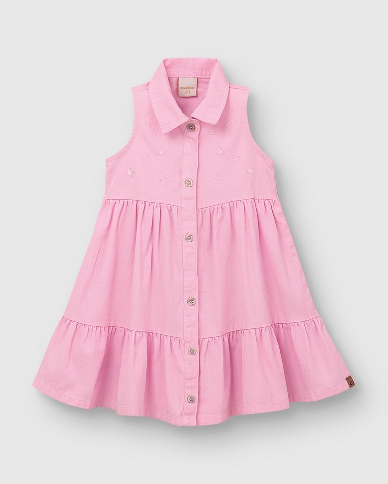 Vestido Menina Marias Abotoamento Frontal Em Sarja Leve - Carinhoso