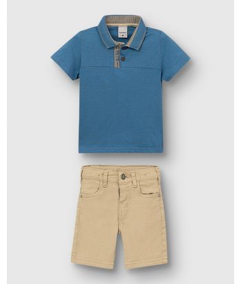 Conjunto Menino Camisa Polo Gola Retilínea Em Algodão - Carinhoso