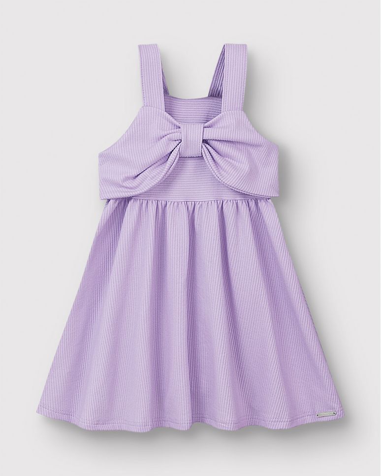 Vestido Menina Laço Decorativo Em Malha Canelada Listrada - Carinhoso