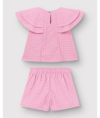 Conjunto Menina Blusa Manga Godê Babado E Shorts - Carinhoso