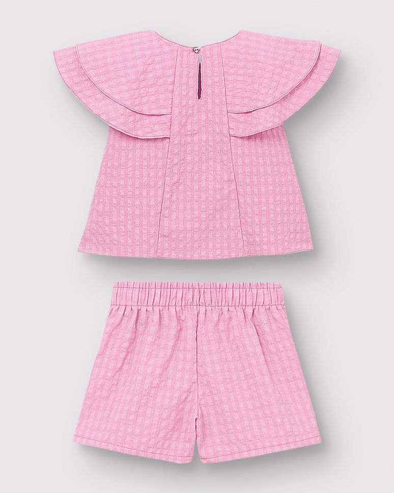 Conjunto Menina Blusa Manga Godê Babado E Shorts - Carinhoso