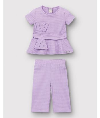 Conjunto Menina Blusa Detalhe Cintura Em Malha Texturizada - Carinhoso