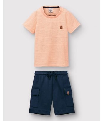 Conjunto Menino Camiseta Estampa Costas Nature E Bermuda Moletom - Carinhoso