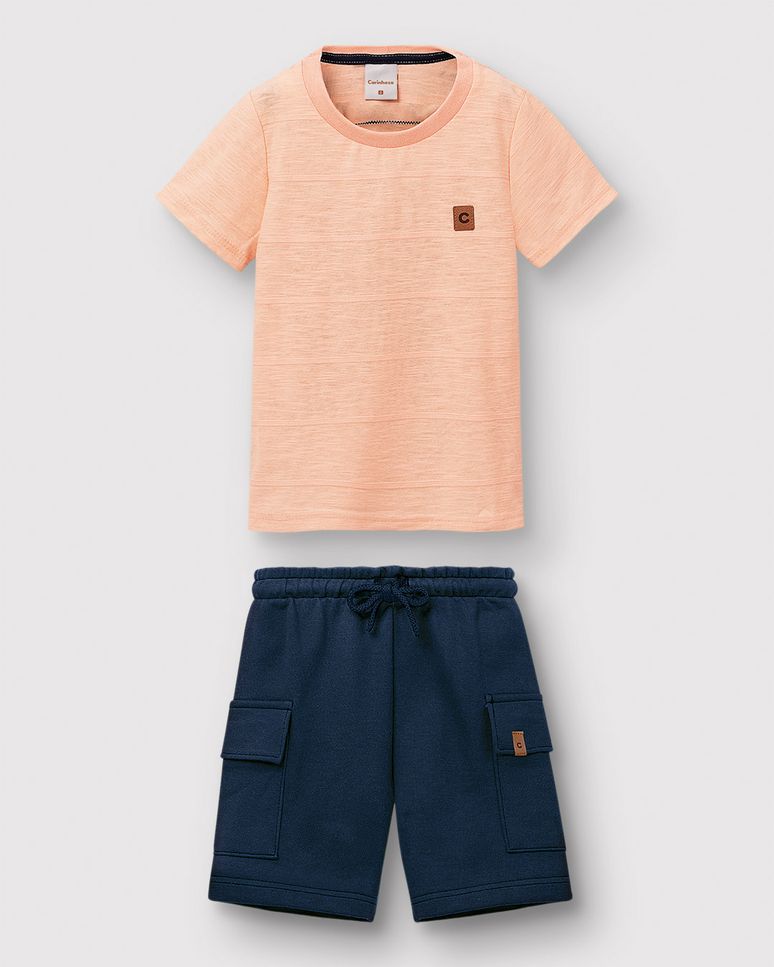 Conjunto Menino Camiseta Estampa Costas Nature E Bermuda Moletom - Carinhoso