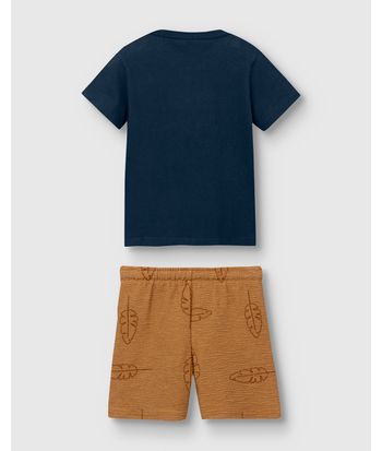Conjunto Menino Camiseta Estampa Puff + Bermuda Cadarço Frontal - Carinhoso