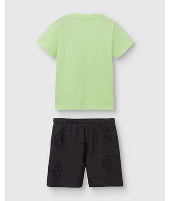 Conjunto Menino Camiseta Estampa Puff + Bermuda Cadarço Frontal - Carinhoso