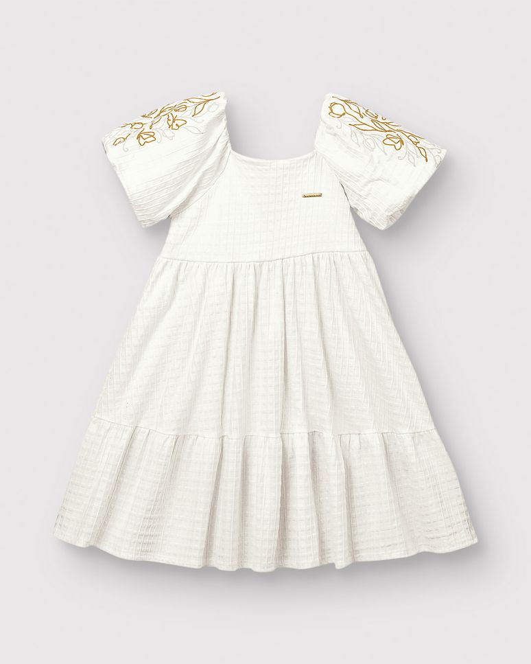 Vestido Menina Estampa Metalizada Na Manga Em Malha Texturizada - Carinhoso