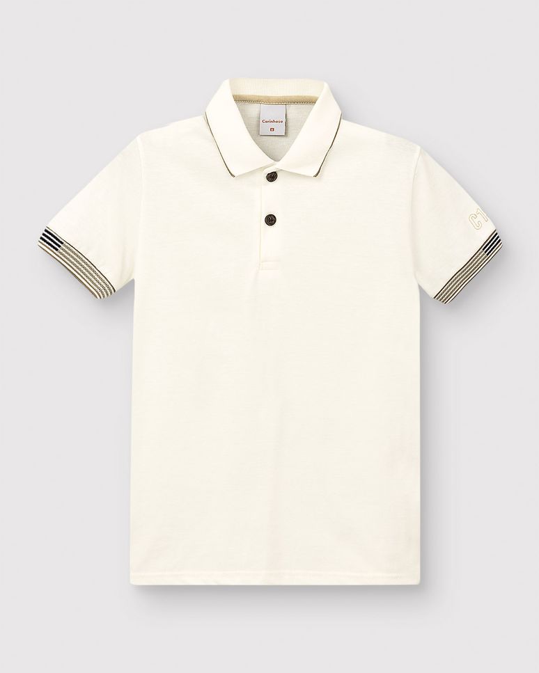 Camisa Polo Menino Manga Com Bordado Em Algodão - Carinhoso