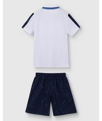 Conjunto Menino Camisa Polo + Bermuda Em Algodão Texturizado - Carinhoso