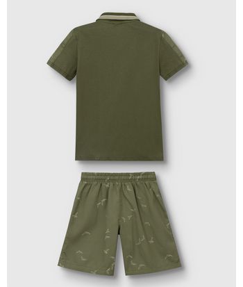 Conjunto Menino Camisa Polo + Bermuda Em Algodão Texturizado - Carinhoso