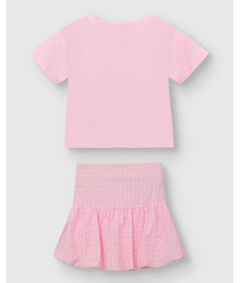 Conjunto Menina Blusa Bordado Com Aplique E Saia Balonê - Carinhoso