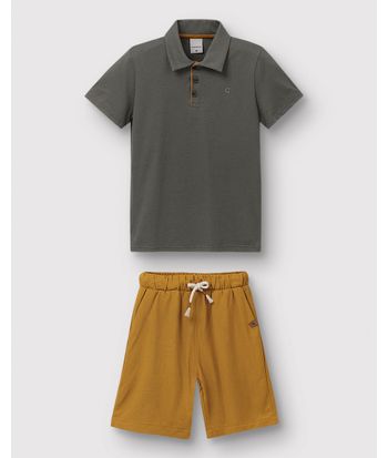Conjunto Menino Bermuda Bolso Faca Em Viscolinho Texturizado - Carinhoso