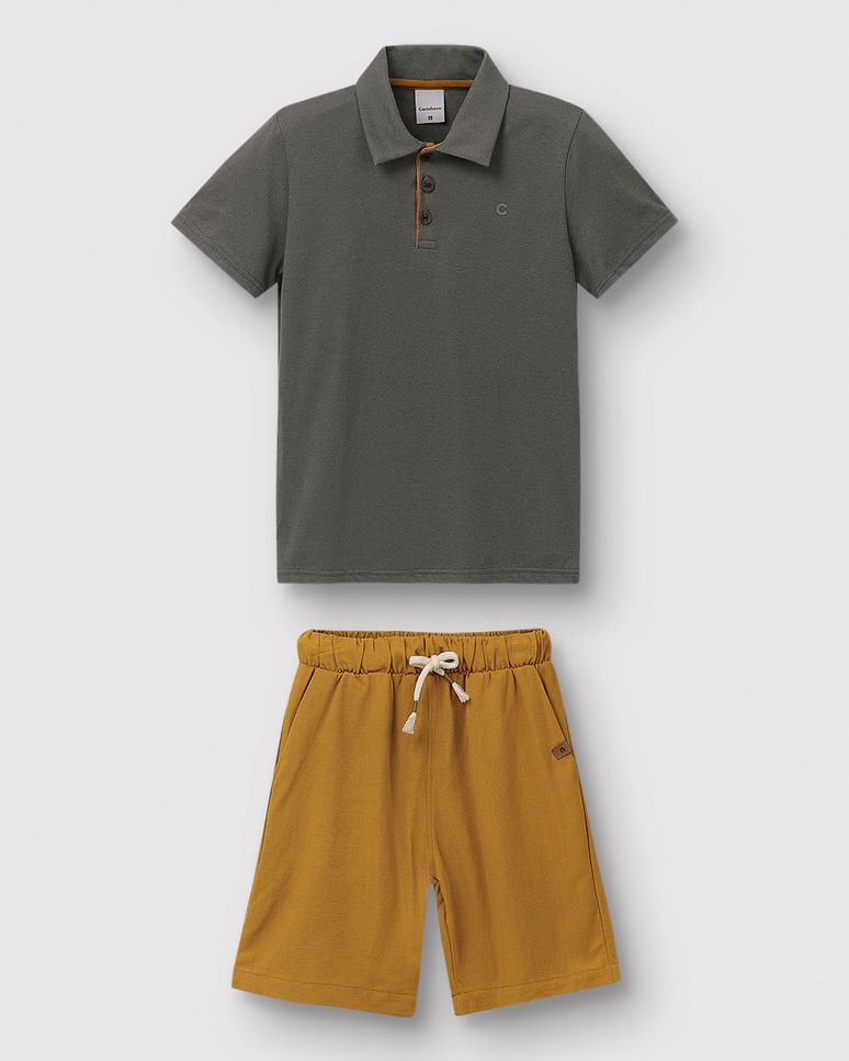Conjunto Menino Bermuda Bolso Faca Em Viscolinho Texturizado - Carinhoso