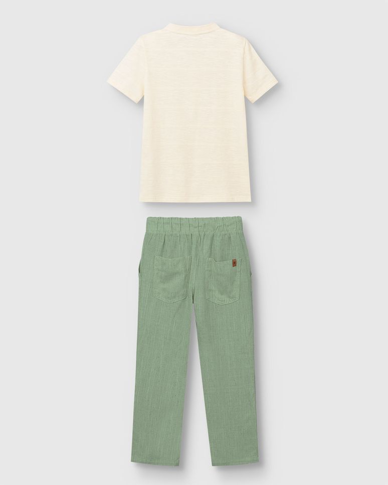 Conjunto Menino Calça Cadarço Frontal Em Viscolinho Texturizado - Carinhoso