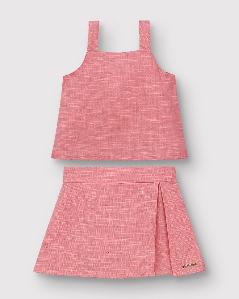 Conjunto Menina Blusa E Shorts Saia Fenda Em Algodão Texturizado - Carinhoso