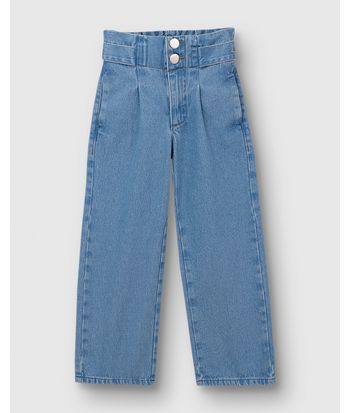 Calça Menina Wide Leg Cintura Ajustável Em Jeans 100% Algodão - Carinhoso