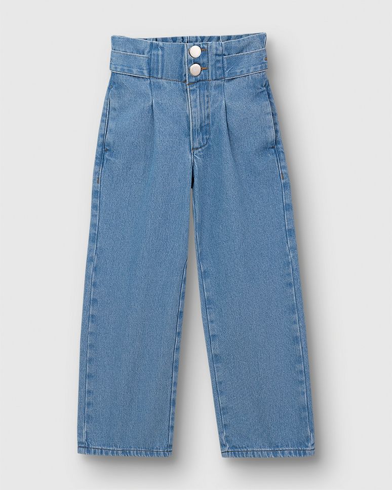 Calça Menina Wide Leg Cintura Ajustável Em Jeans 100% Algodão - Carinhoso