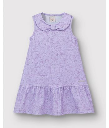 Vestido Menina Estampado Gola Dupla Em Algodão - Carinhoso