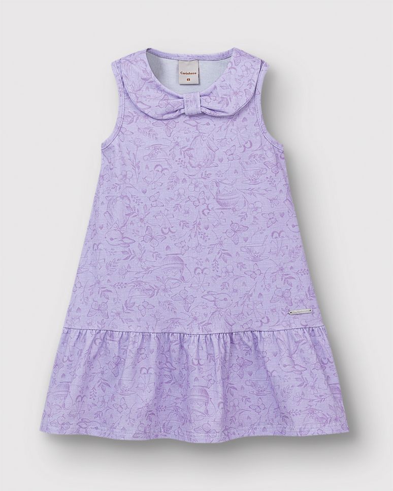 Vestido Menina Estampado Gola Dupla Em Algodão - Carinhoso