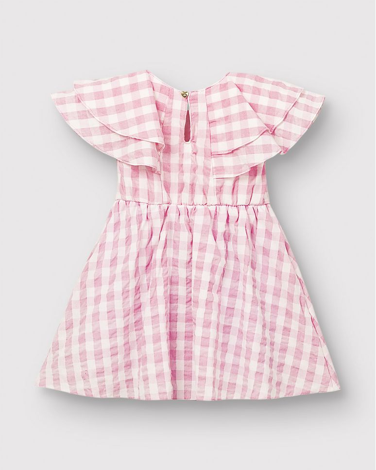 Vestido Menina Xadrez Babado Godê Em Algodão Enrugado - Carinhoso