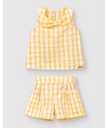 Conjunto Menina Xadrez Regata Gola Laço E Shorts - Carinhoso