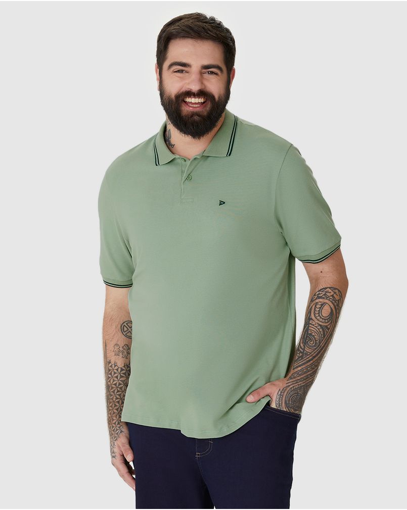 Camisa Polo Masculina Plus Size Peitilho Frontal Em Piquet Stretch