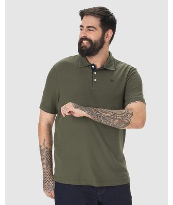 Camisa Polo Masculina Plus Size Bordado Frontal Em Malha Texturizada