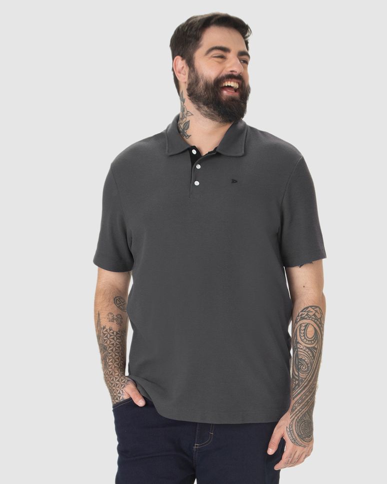 Camisa Polo Masculina Plus Size Bordado Frontal Em Malha Texturizada